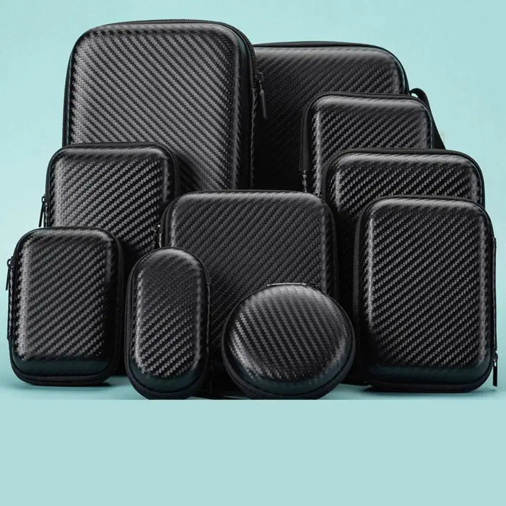 Etui de transport rigide EVA, ensemble de pochettes noires à motif carbone pour informatique et bureau
