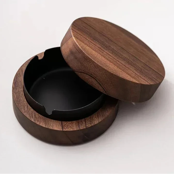 Cendrier de bureau en noyer et acier inoxydable - LSDLBoutique