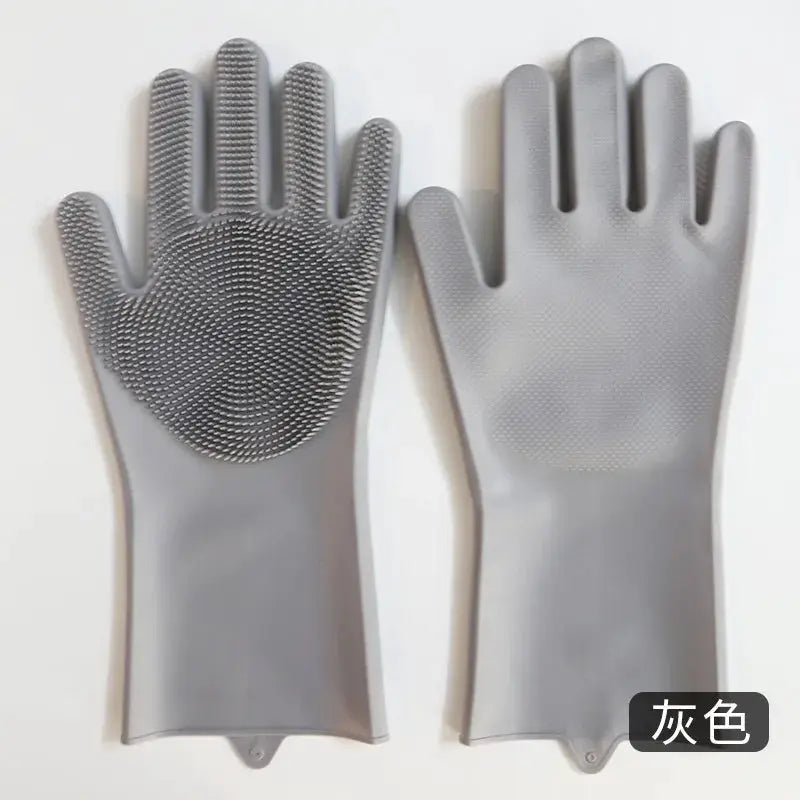 Gant de toilettage en silicone gris pour chien et chat, paire; paume à picots et dos lisse