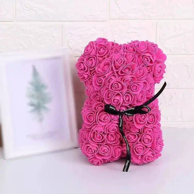 Ourson en roses éternelles avec boîte – 25 cm - LSDLBoutique