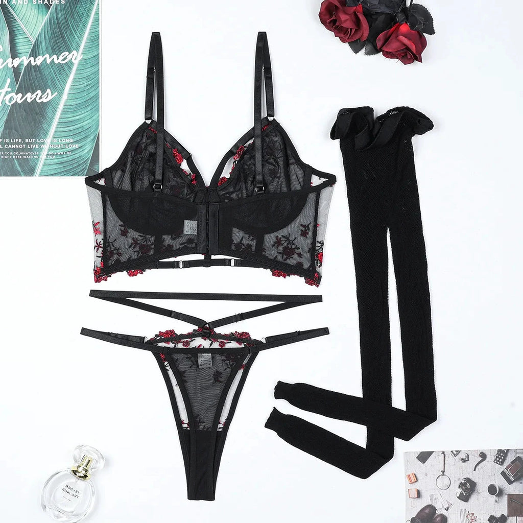 Les Secrets de Léa – Ensemble lingerie corset dentelle noir & rouge – Minnie - LSDLBoutique
