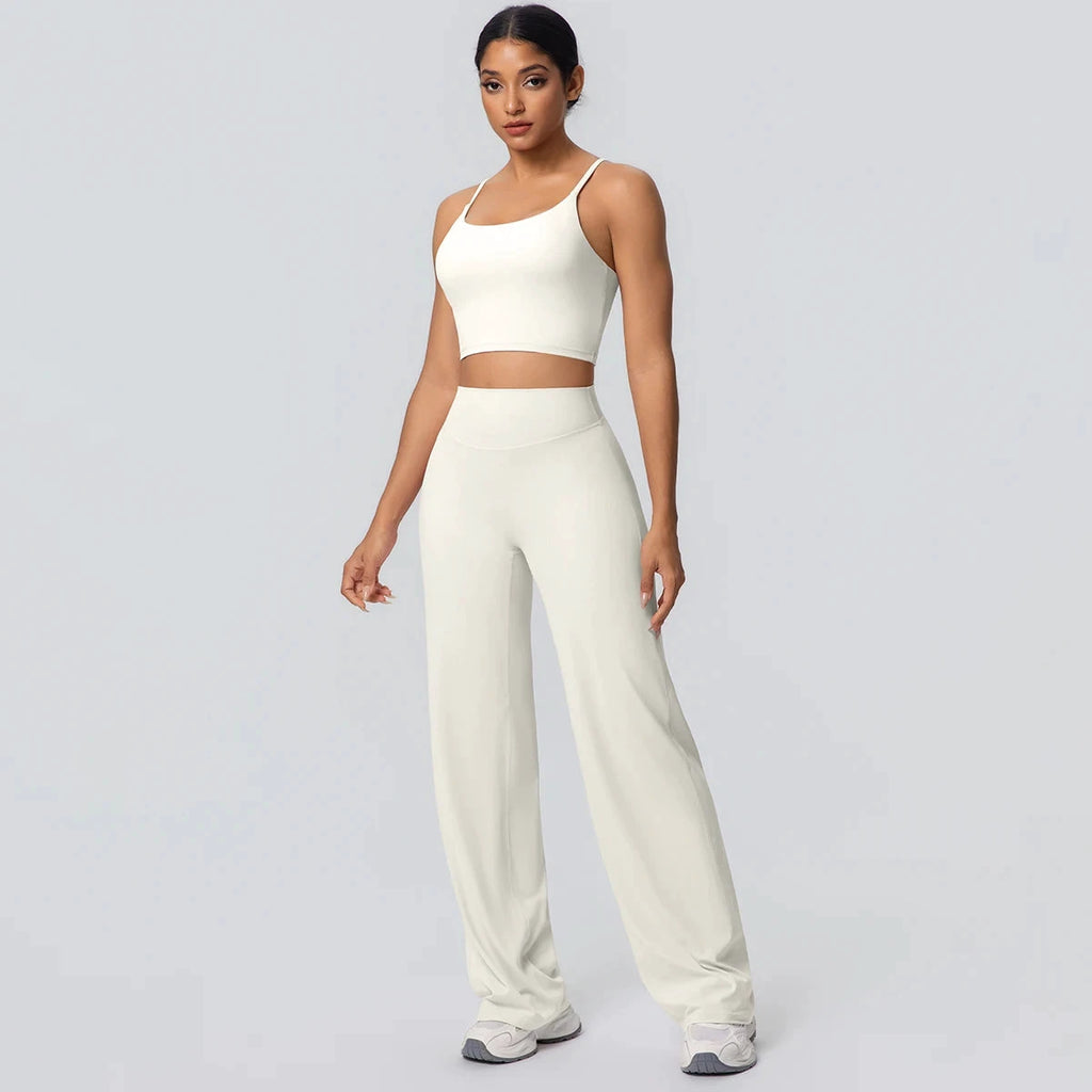 Women's Backless Sports Top and High-Waisted Pants Set