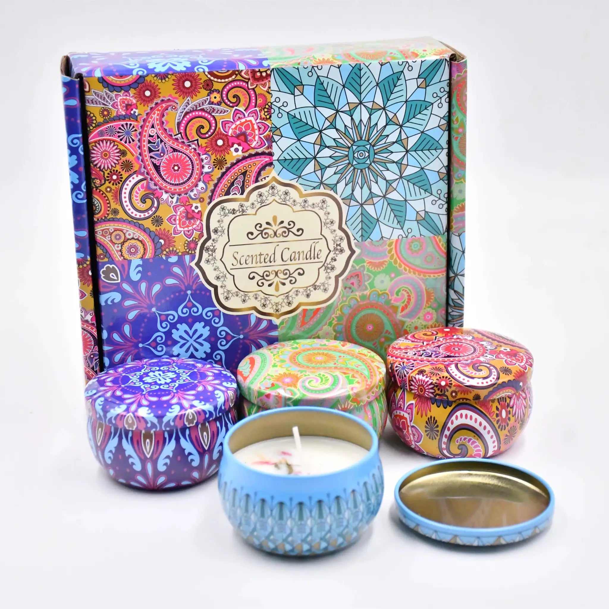 Lot de 4 boîtes à bougies parfumées (4 parfums), bougies pour soulager le stress, la relaxation, le yoga et les…