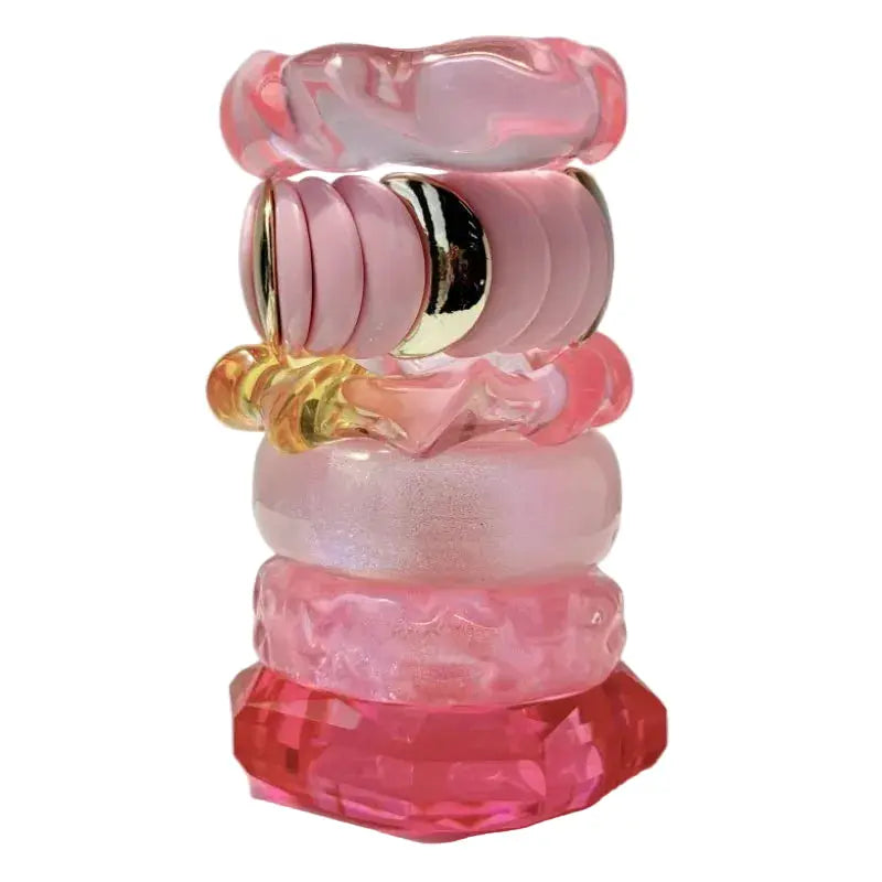 Bracelets en résine géométrique LSDLBoutique, ensemble translucide rose et doré empilé