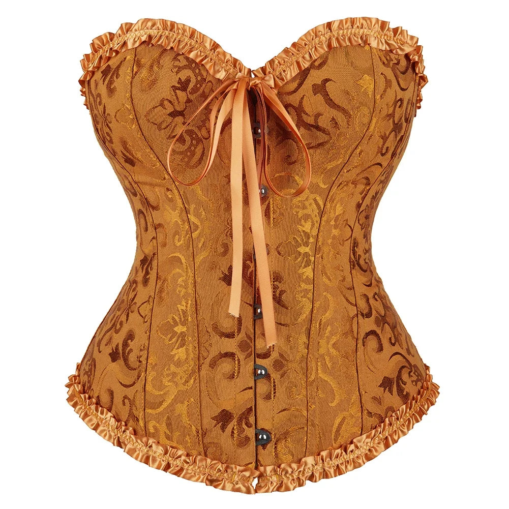 Viktorianisches Corsage-Korsett mit Blumen-Jacquard – Busk-Verschluss vorne