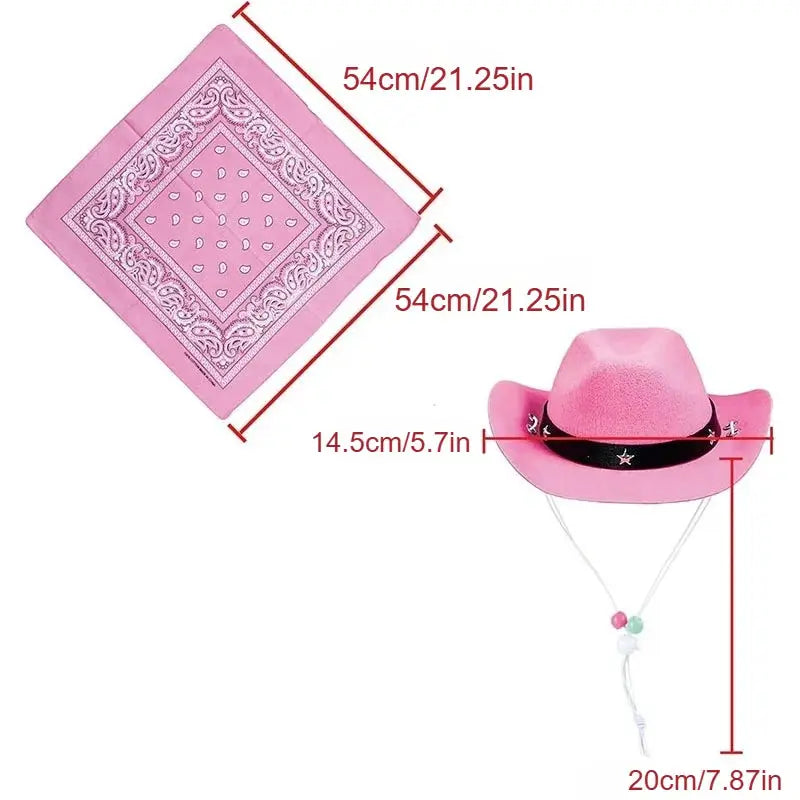 Ensemble chapeau cowboy et bandana rose pour chien et chat, accessoire western LSDLBoutique
