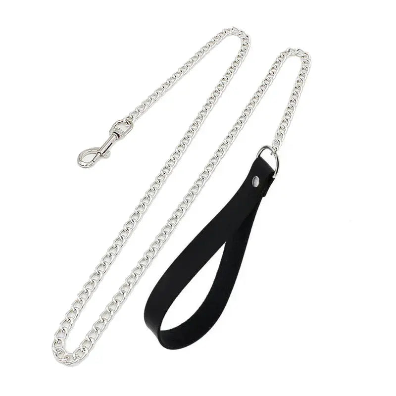 Collier ras du cou en PU noir avec chaîne argentée et lanière PU noire; style gothique punk.