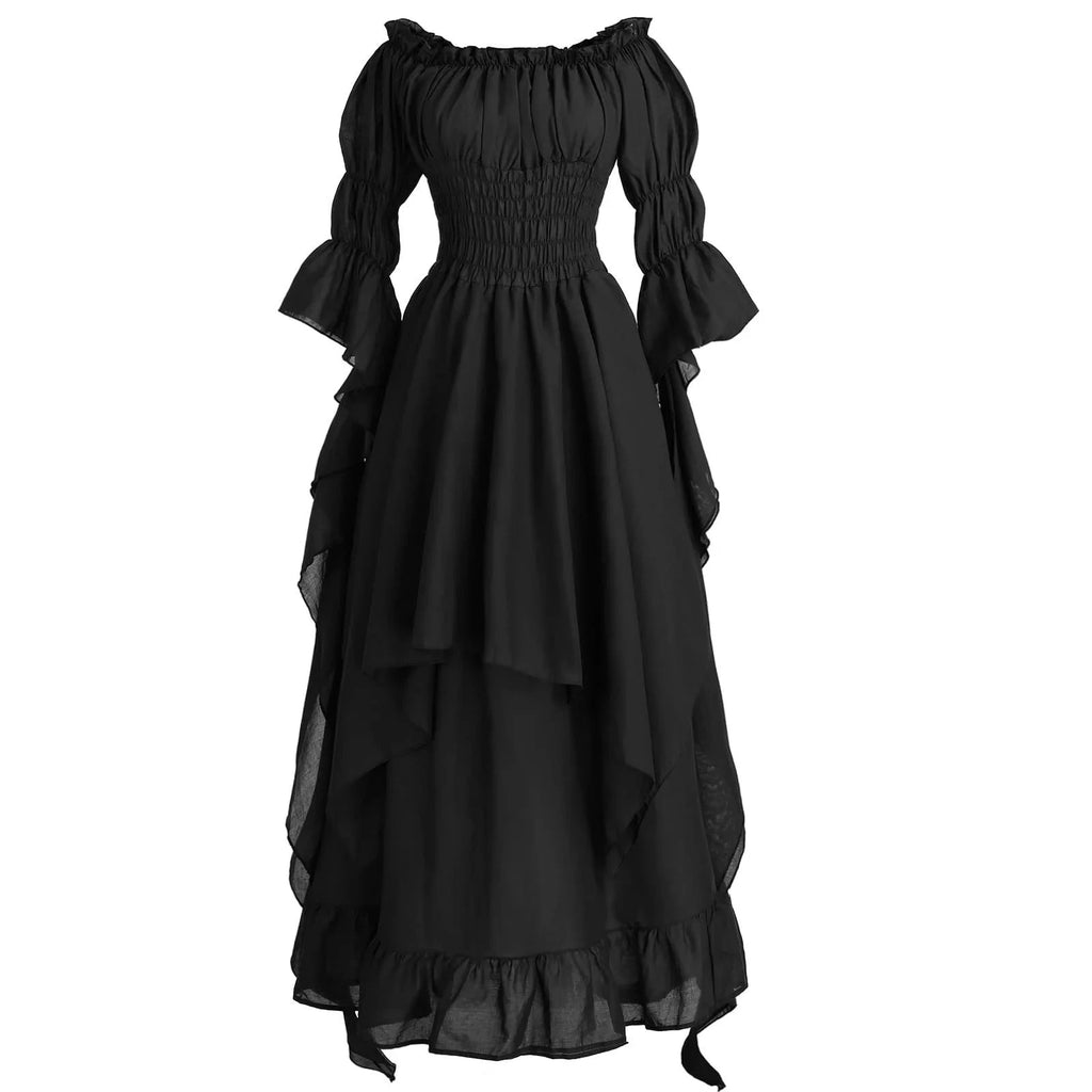 Robe longue style médiéval manches longues encolure élastique - LSDLBoutique