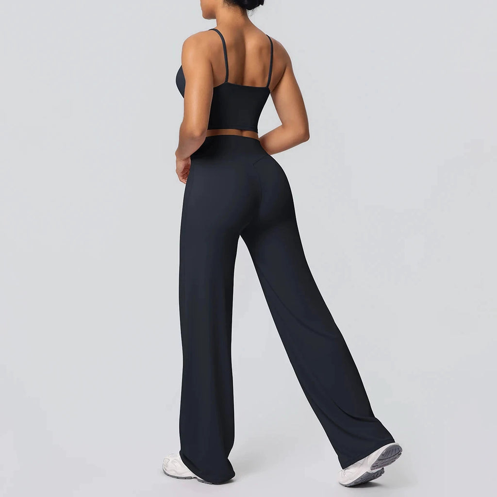 Women's Backless Sports Top and High-Waisted Pants Set