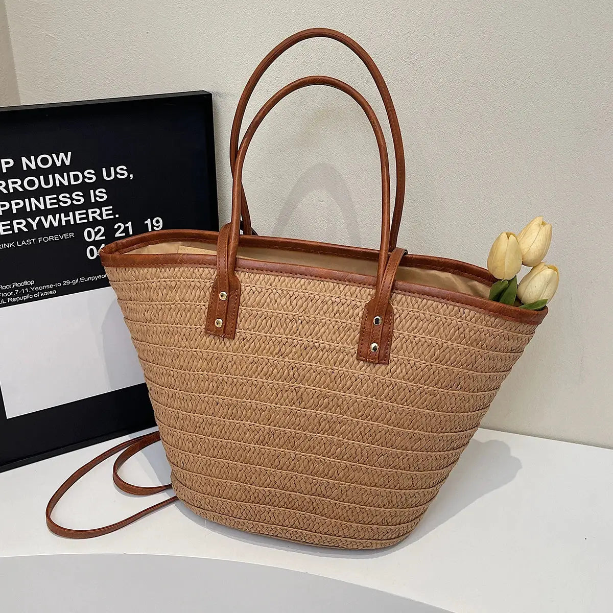 Sac cabas de plage en paille tressée - LSDLBoutique