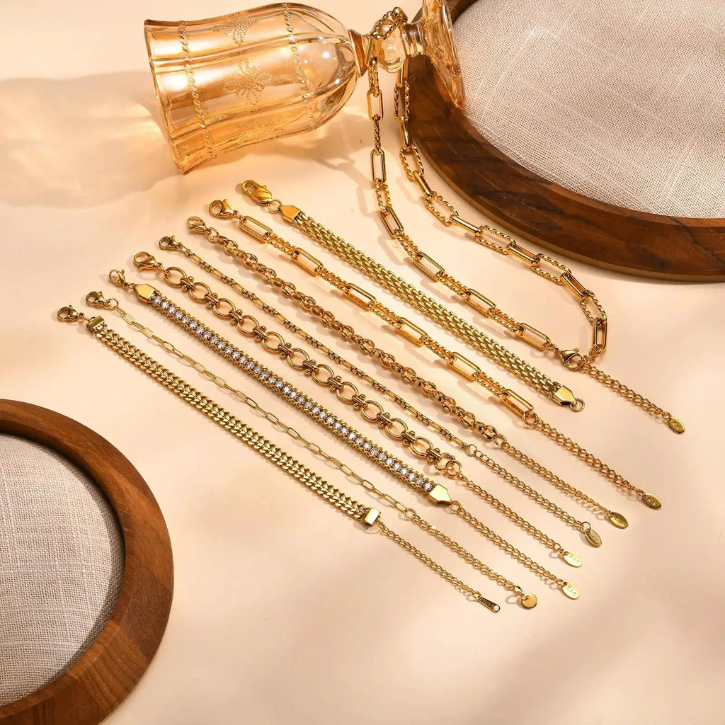 Bracelet trombone réglable en acier inoxydable doré, ensemble de 9 bracelets chaînes variées