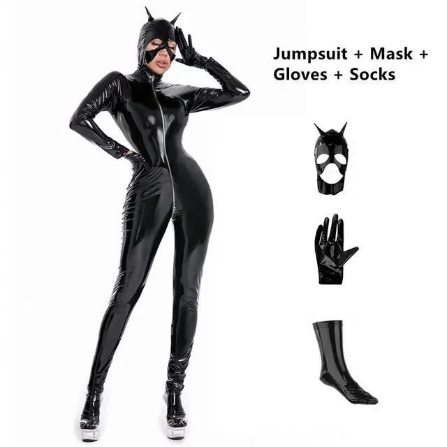Combinaison intégrale similicuir – zip entrejambe – Style 1 - Noir B | Les Secrets de Léa