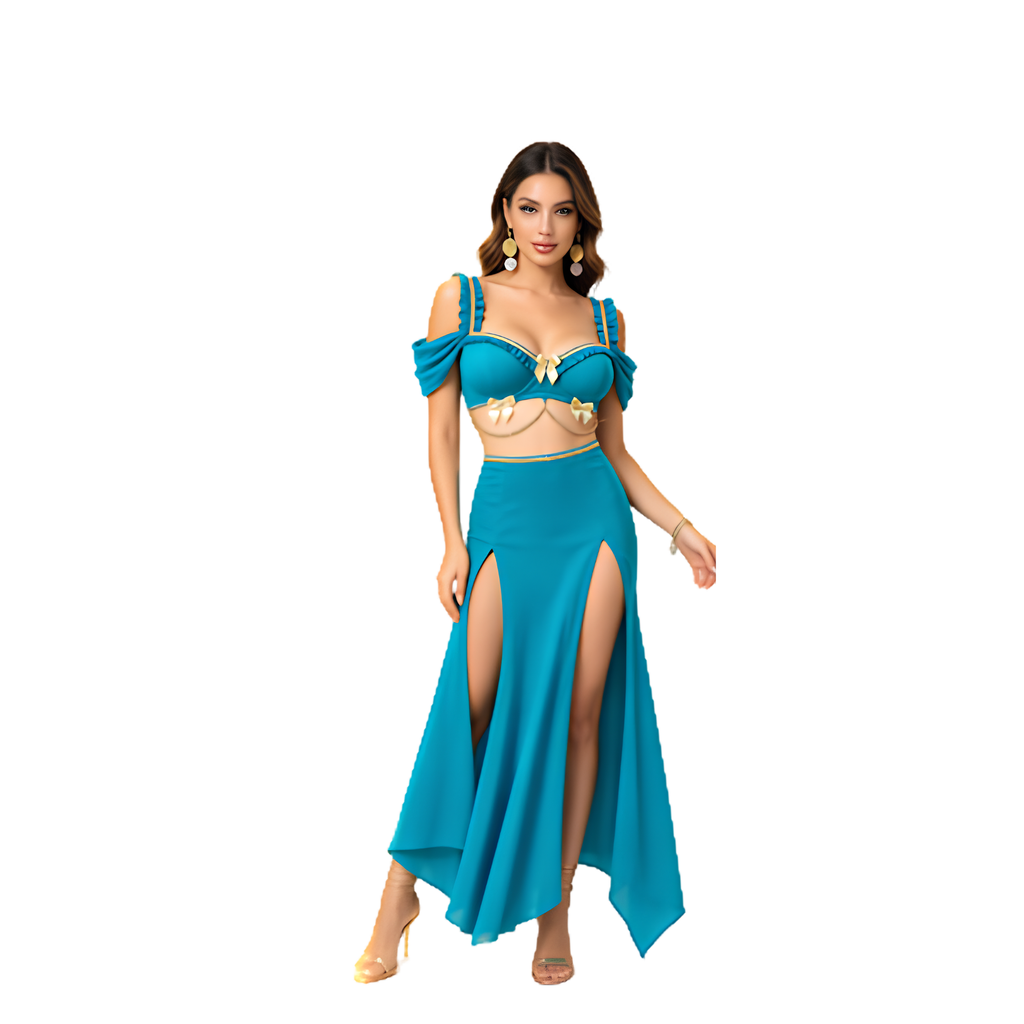 Turquoise Chain Outfit with Long Slit Skirt – Jasmine