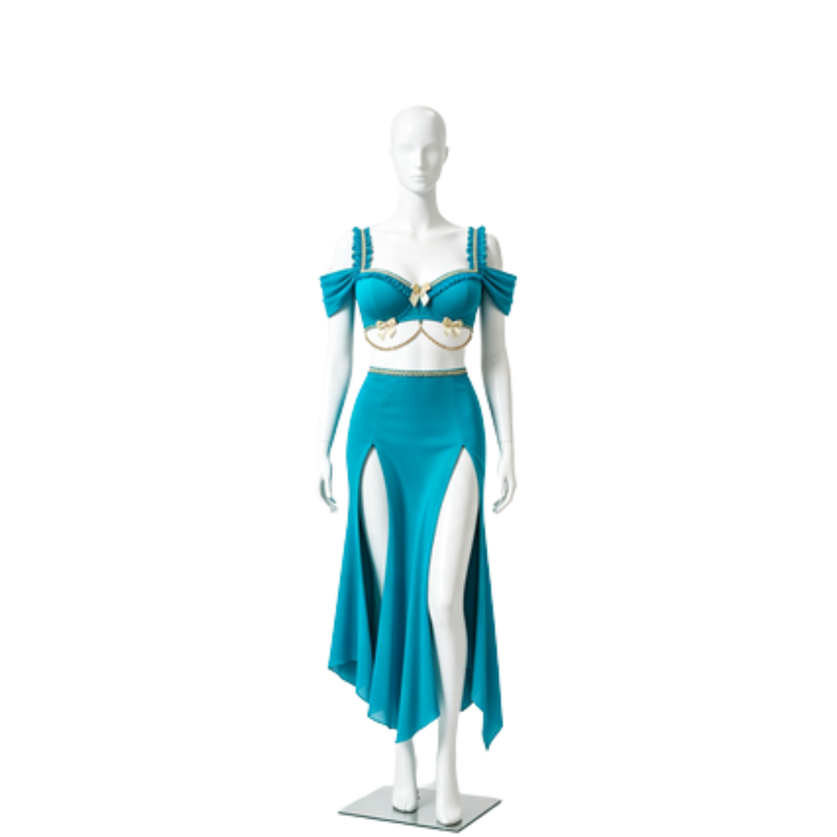 Turquoise Chain Outfit with Long Slit Skirt – Jasmine