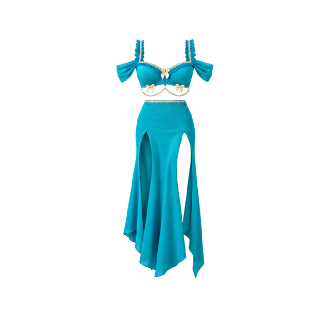 Turquoise Chain Outfit with Long Slit Skirt – Jasmine