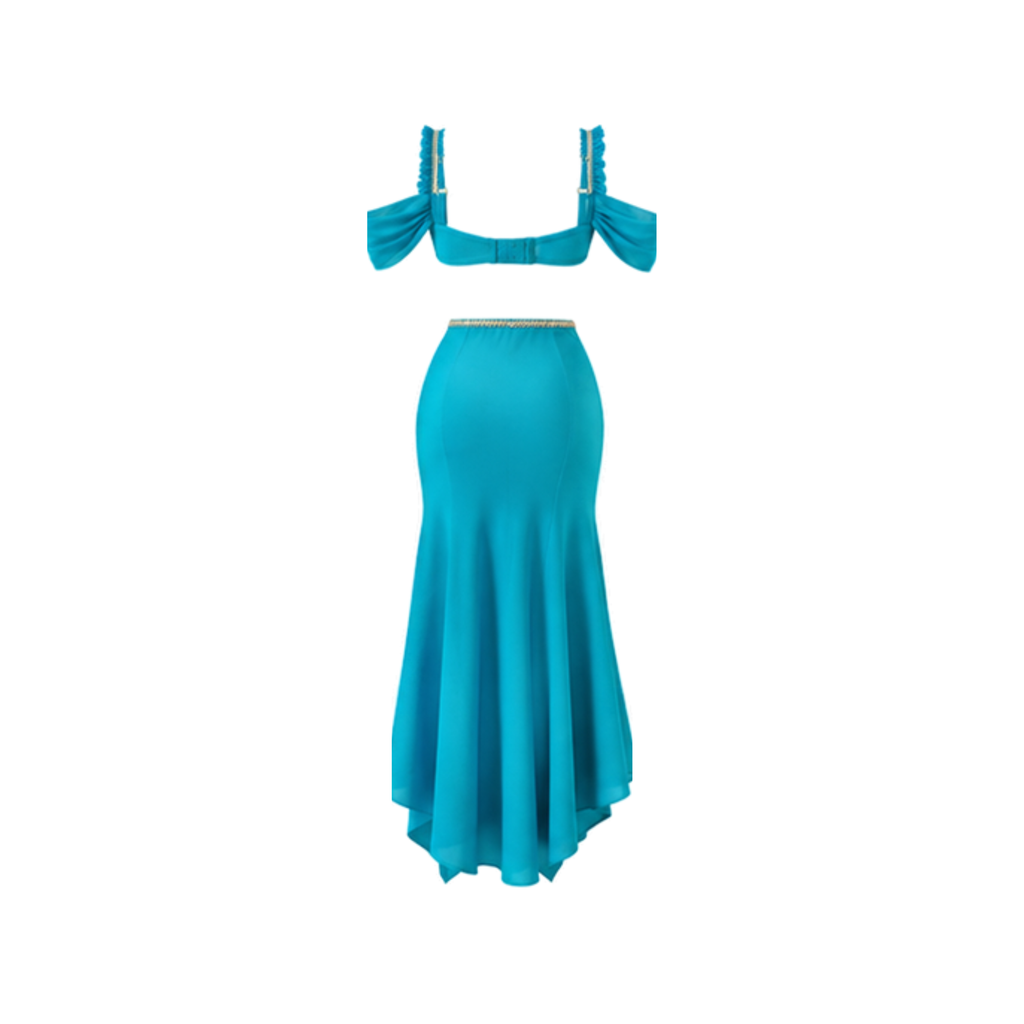 Turquoise Chain Outfit with Long Slit Skirt – Jasmine