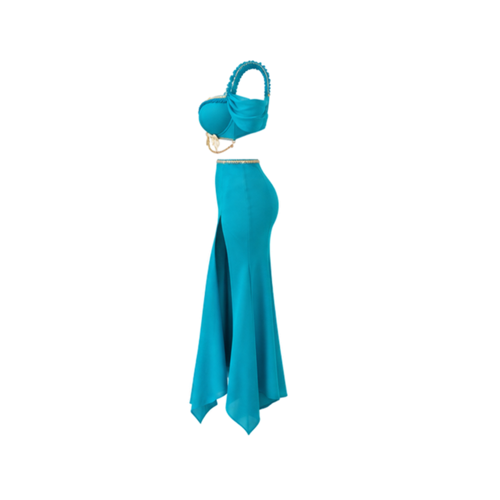 Turquoise Chain Outfit with Long Slit Skirt – Jasmine