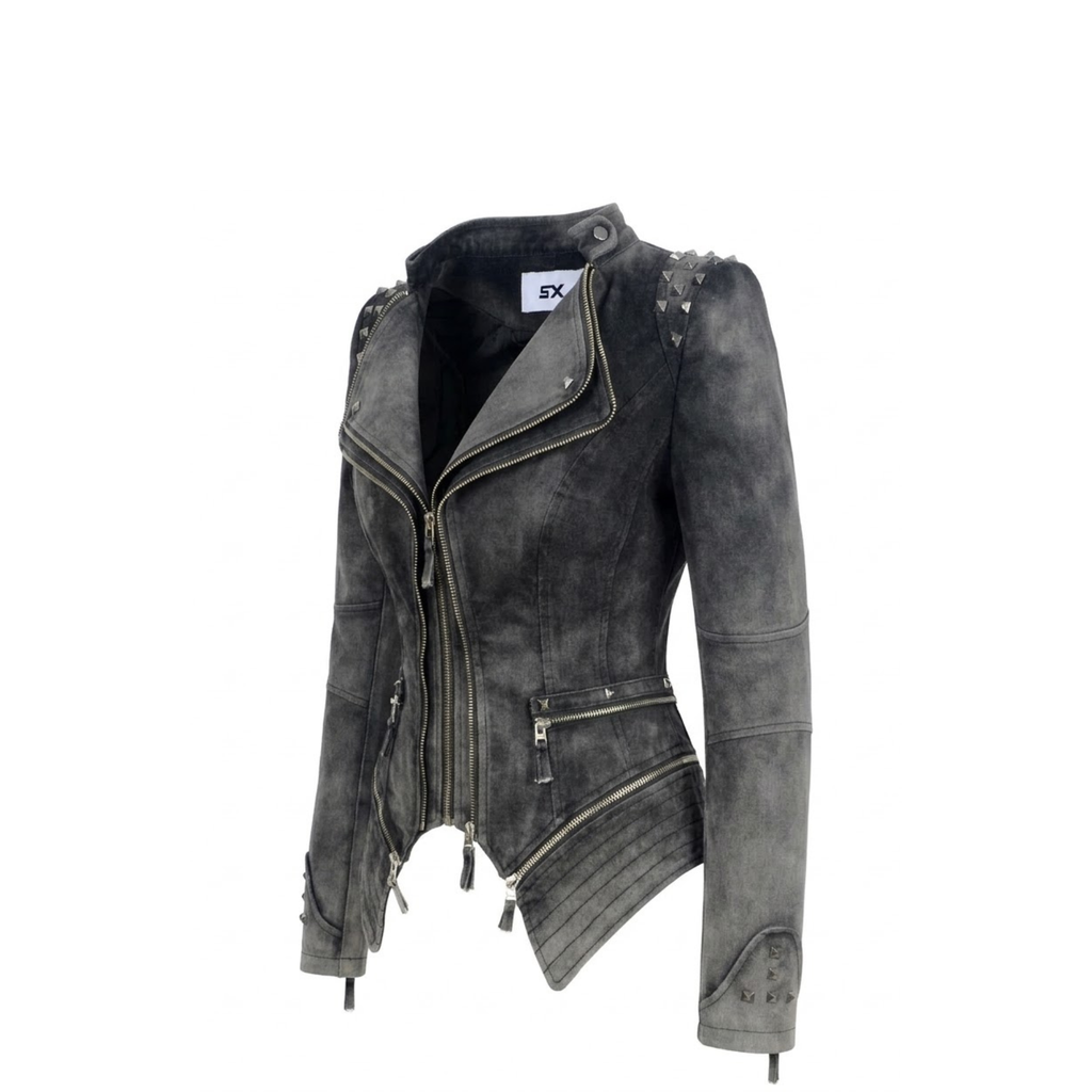 Veste en jean grise femme à rivets – Style gothique