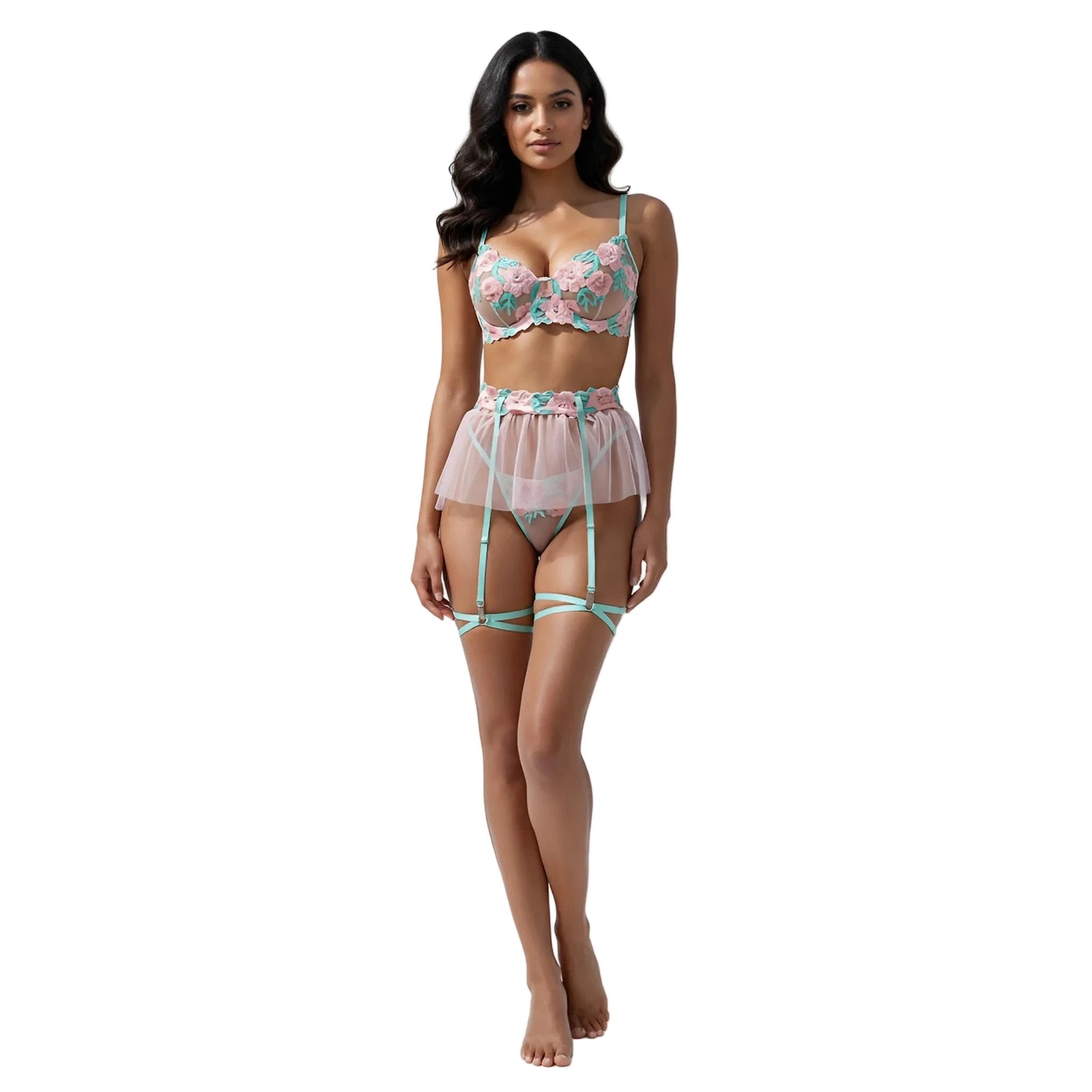 Les Secrets de Léa – Ensemble lingerie maille transparente florale – Béryl - LSDLBoutique