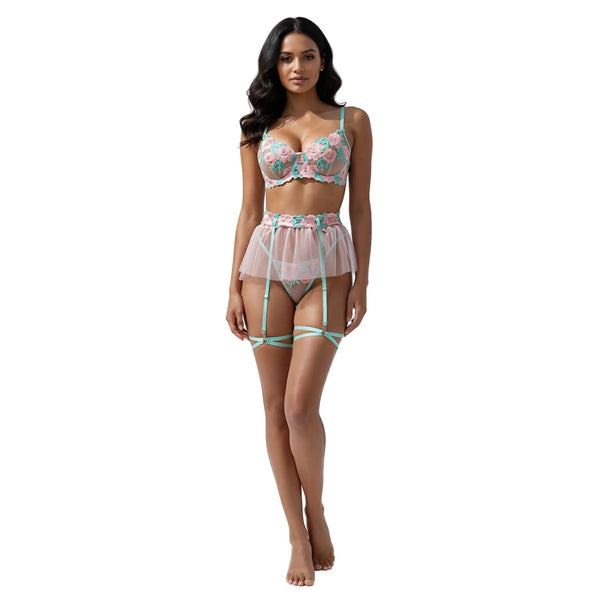 Les Secrets de Léa – Ensemble lingerie maille transparente florale – Béryl - LSDLBoutique