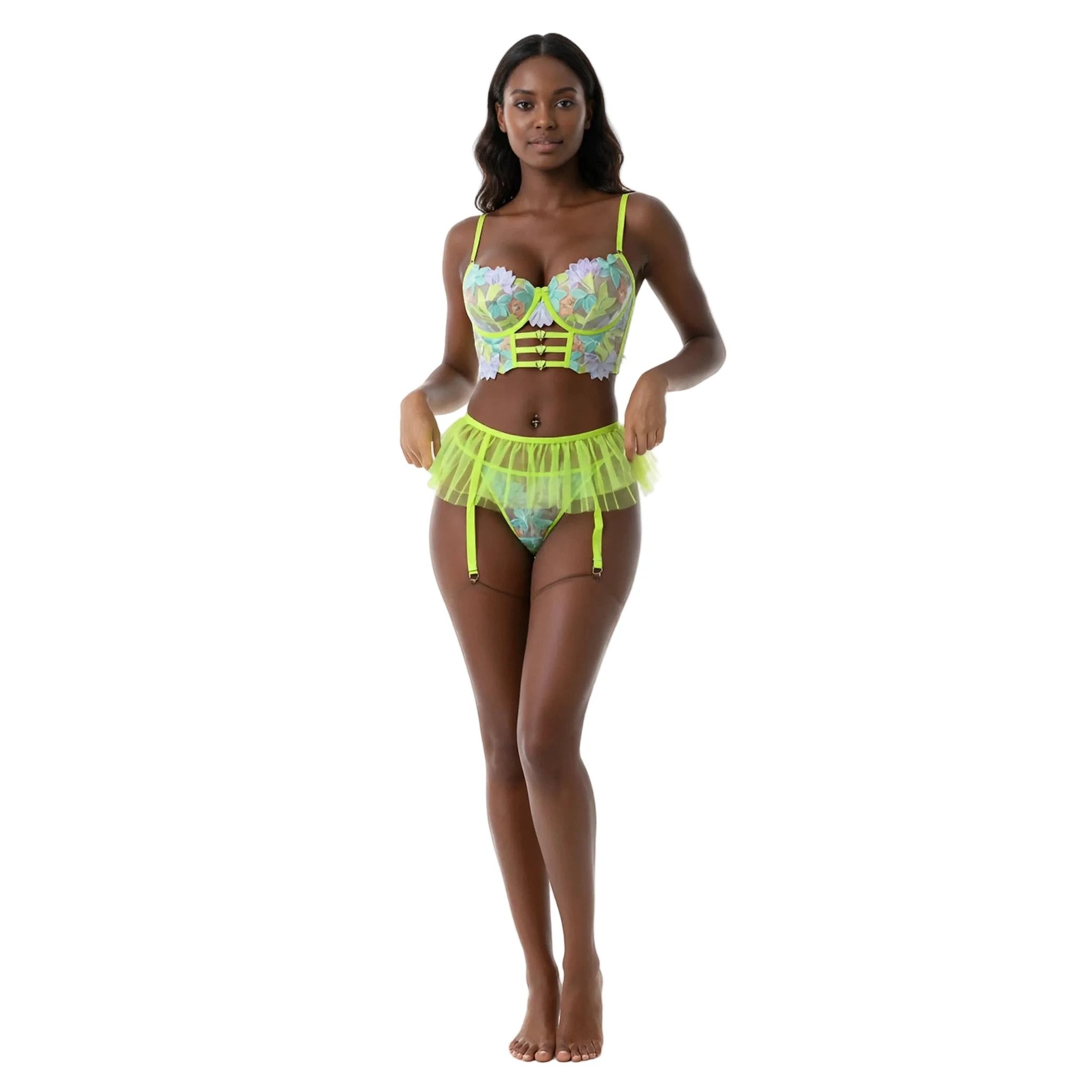 Les Secrets de Léa – Ensemble lingerie maille transparente florale – Béryl - LSDLBoutique
