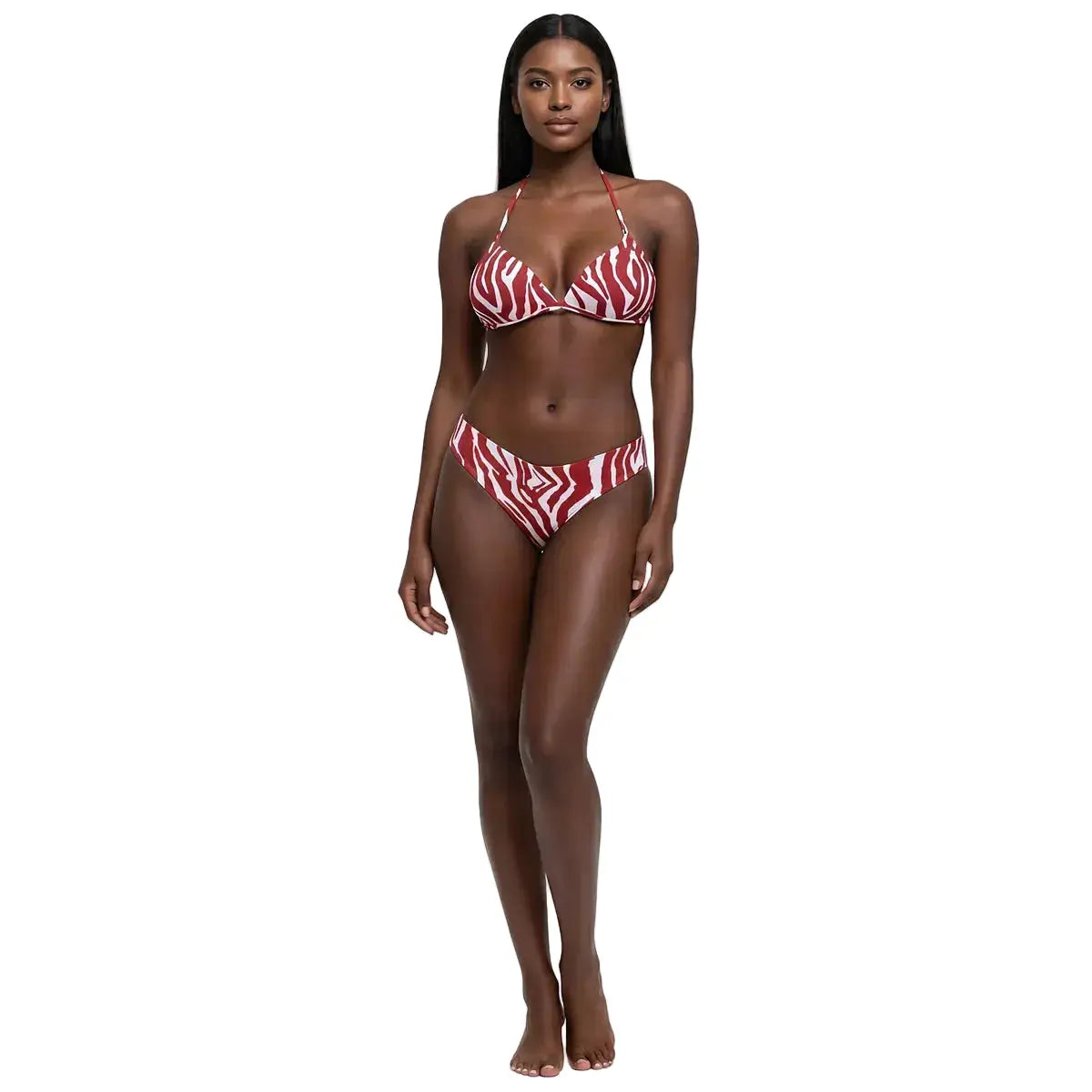 Bikini triangle zébré rouge et blanc Les Secrets de Léa Iséa, maillot Classic Bikinis