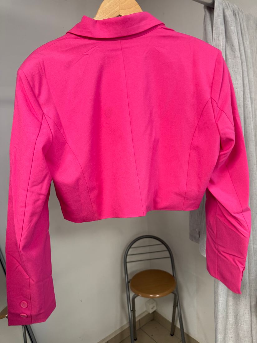 Blazer crop rose fuchsia col tailleur double boutonnage Don't Call Me