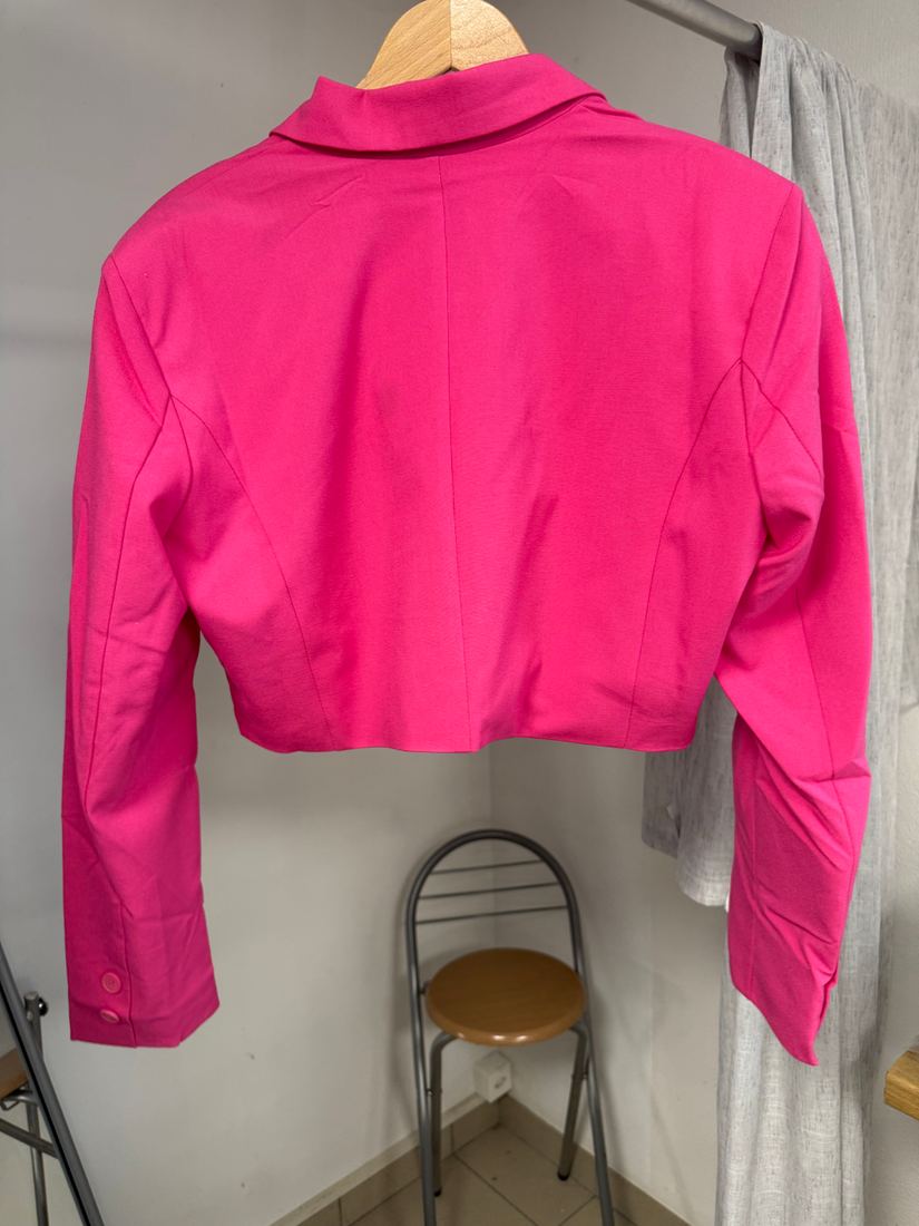 Blazer crop rose fuchsia col tailleur double boutonnage Don't Call Me