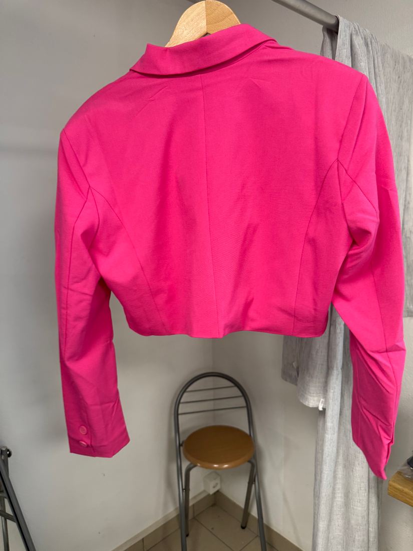 Blazer crop rose fuchsia col tailleur double boutonnage Don't Call Me
