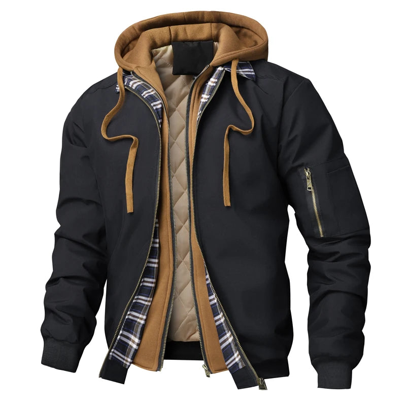Blouson homme à capuche façon deux-pièces – 3 coloris – Noir