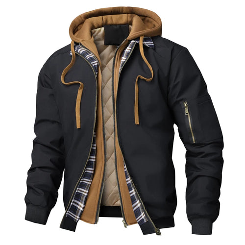 Blouson homme à capuche façon deux-pièces – 3 coloris – Noir