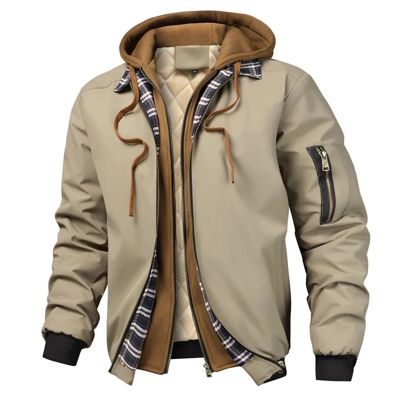 Blouson homme à capuche façon deux-pièces – 3 coloris – Sable