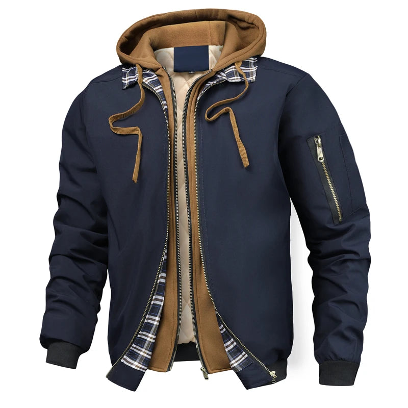 Blouson homme à capuche façon deux-pièces – 3 coloris – Bleu marine