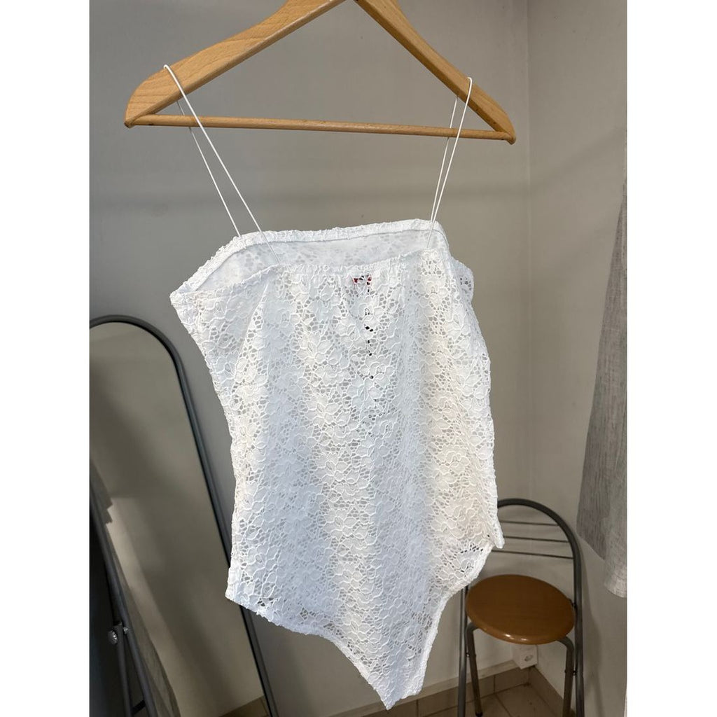 Body en dentelle blanc – Dos plongeant boutonné – vue 5