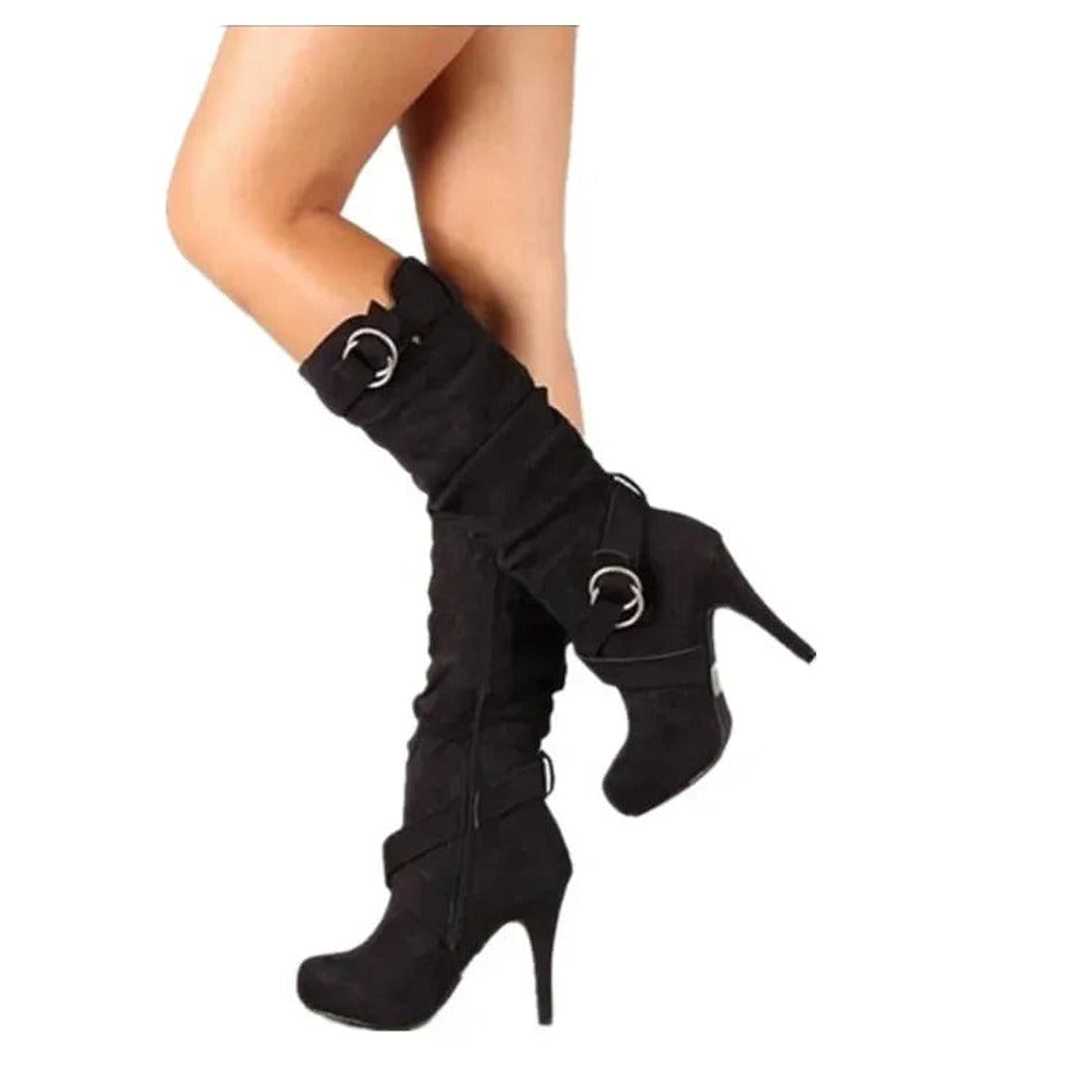 Bottes hautes à talon aiguille effet daim – 3 coloris – vue 2