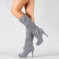 Bottes hautes à talon aiguille effet daim – 3 coloris – Gris