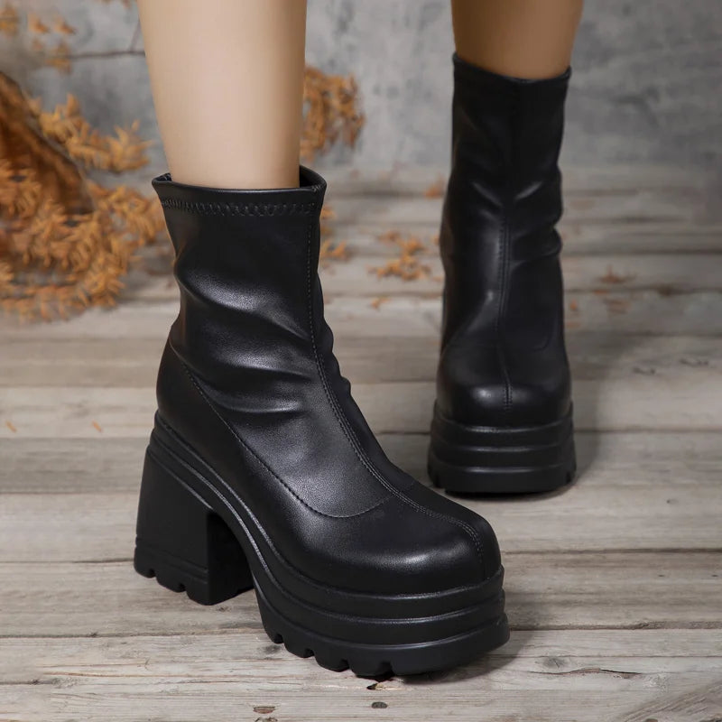 Women New Fashion Short Boots Women Sexy Leather Boot Square toe casual Zipper high heels… – vue 4 | Les Secrets de Léa