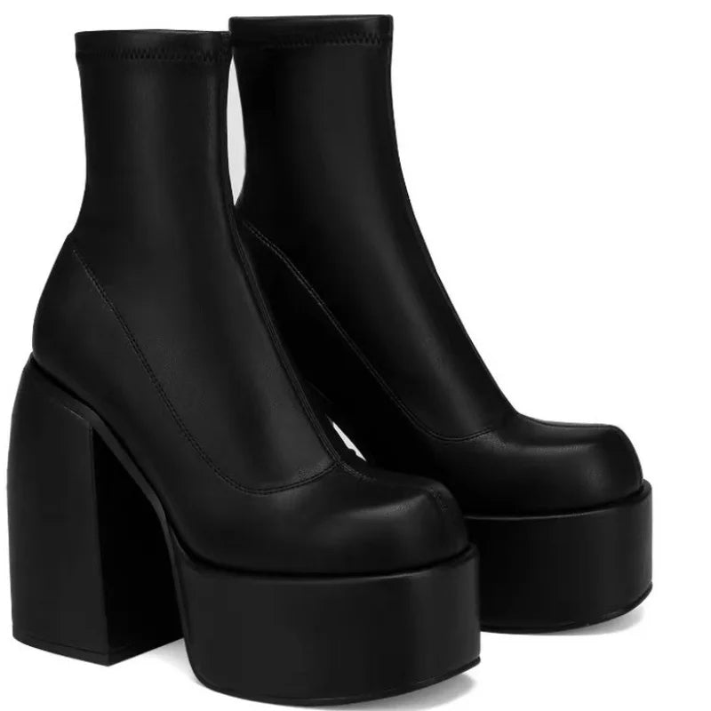 Women New Fashion Short Boots Women Sexy Leather Boot Square toe casual Zipper high heels… – black | Les Secrets de Léa