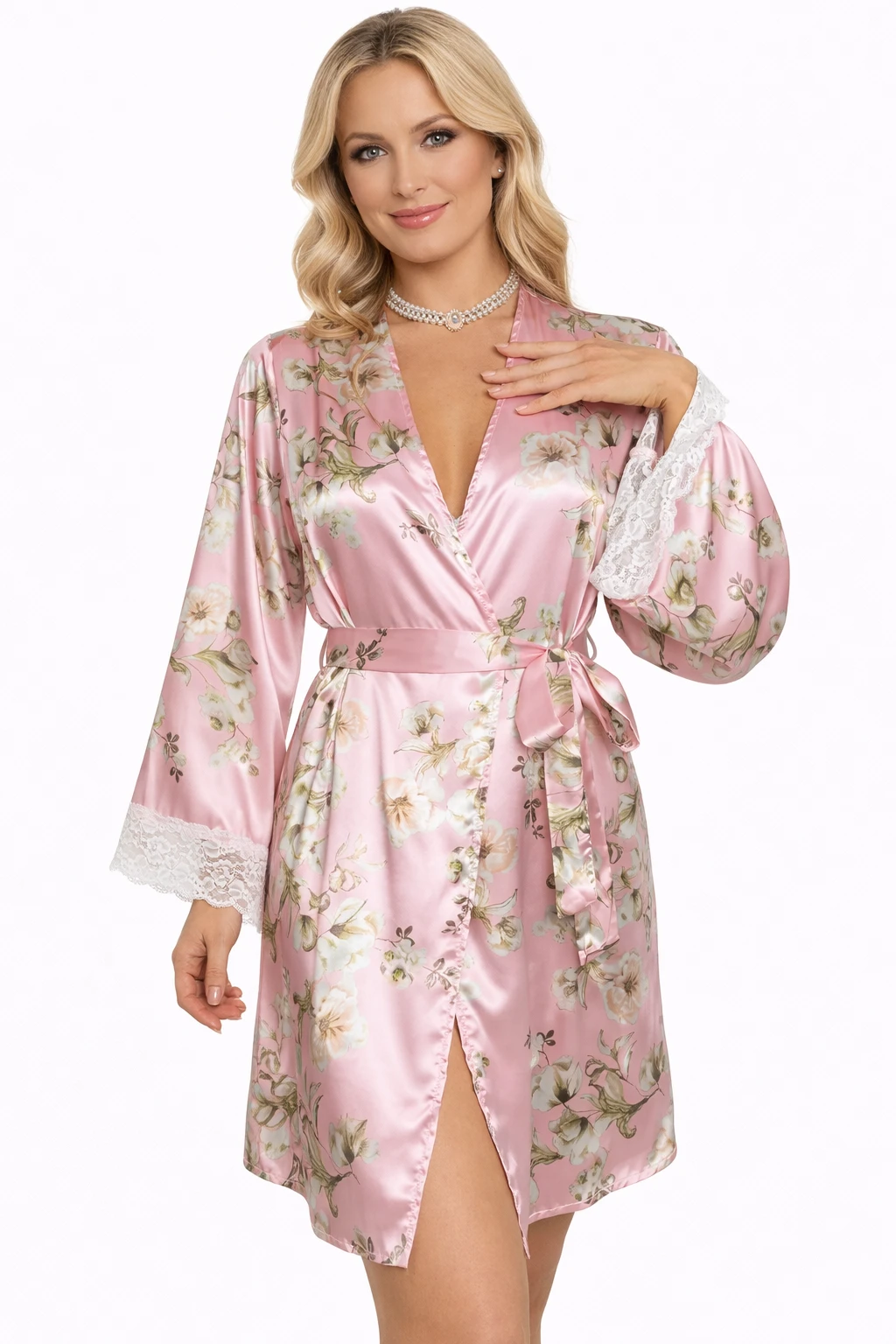 Les Secrets de Léa – Pyjama satin dentelle avec kimono Laly - LSDLBoutique
