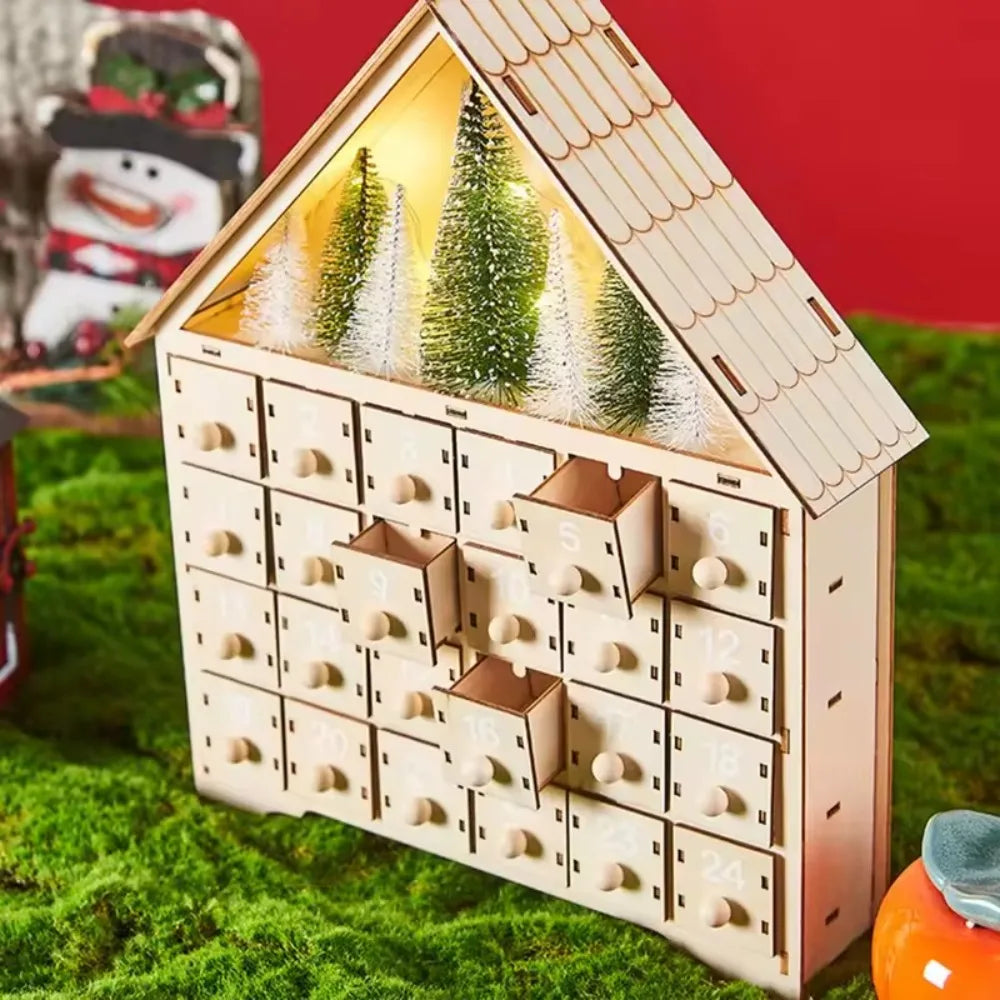 Calendrier de l'Avent en bois – Maison avec LED, 24 tiroirs – vue 5 | Les Secrets de Léa