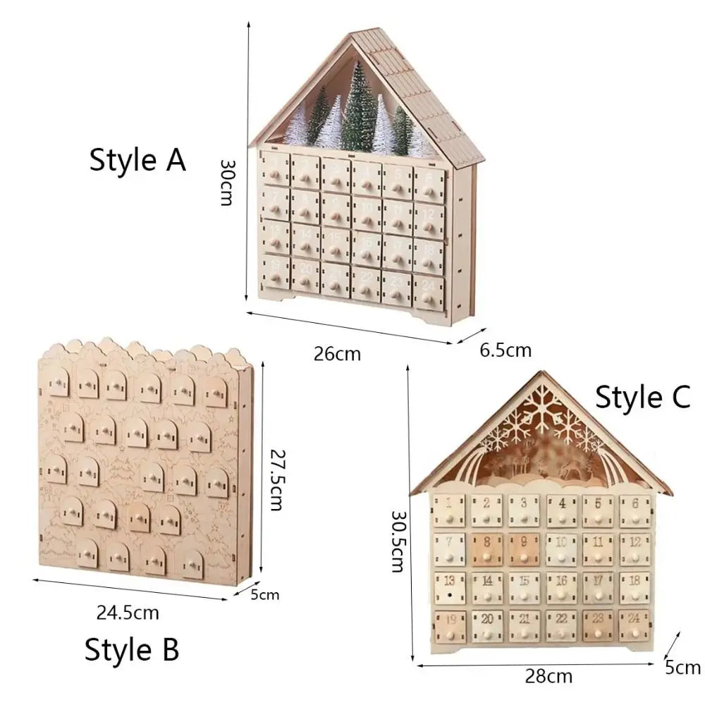 Calendrier de l'Avent en bois – Maison avec LED, 24 tiroirs – vue 7 | Les Secrets de Léa