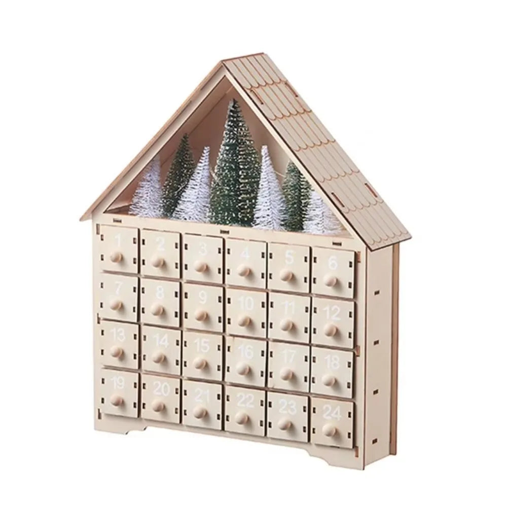 Calendrier de l'Avent en bois – Maison avec LED, 24 tiroirs – vue 8 | Les Secrets de Léa