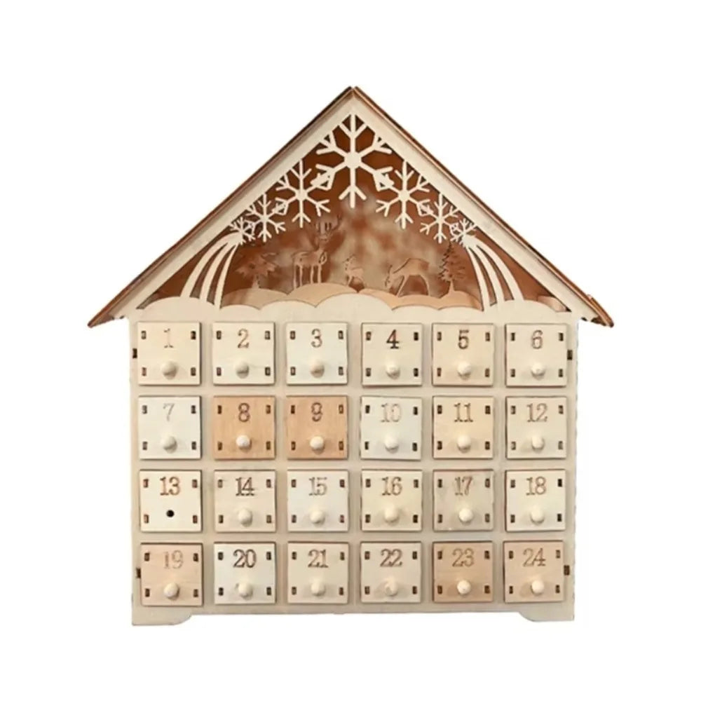 Calendrier de l'Avent en bois – Maison avec LED, 24 tiroirs – vue 9 | Les Secrets de Léa
