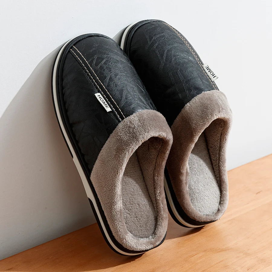 Chaussons homme simili cuir, doublure peluche – 3 coloris – vue 2
