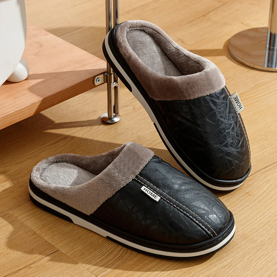 Chaussons homme simili cuir, doublure peluche – 3 coloris – vue 3