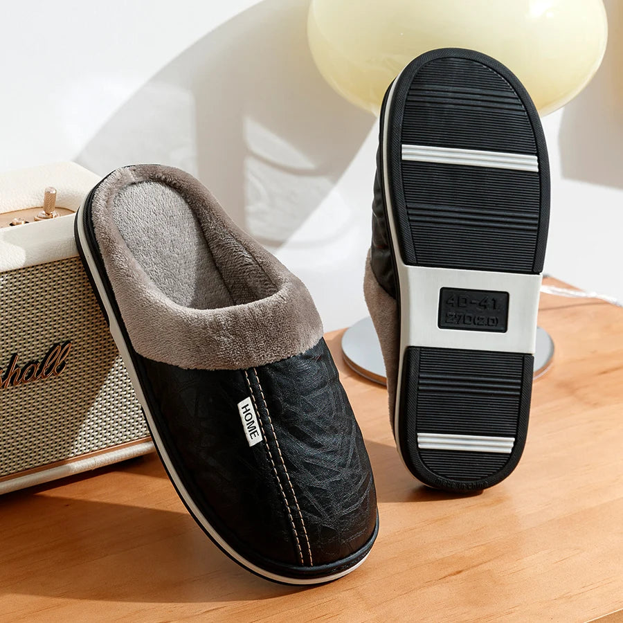 Chaussons homme simili cuir, doublure peluche – 3 coloris – vue 4