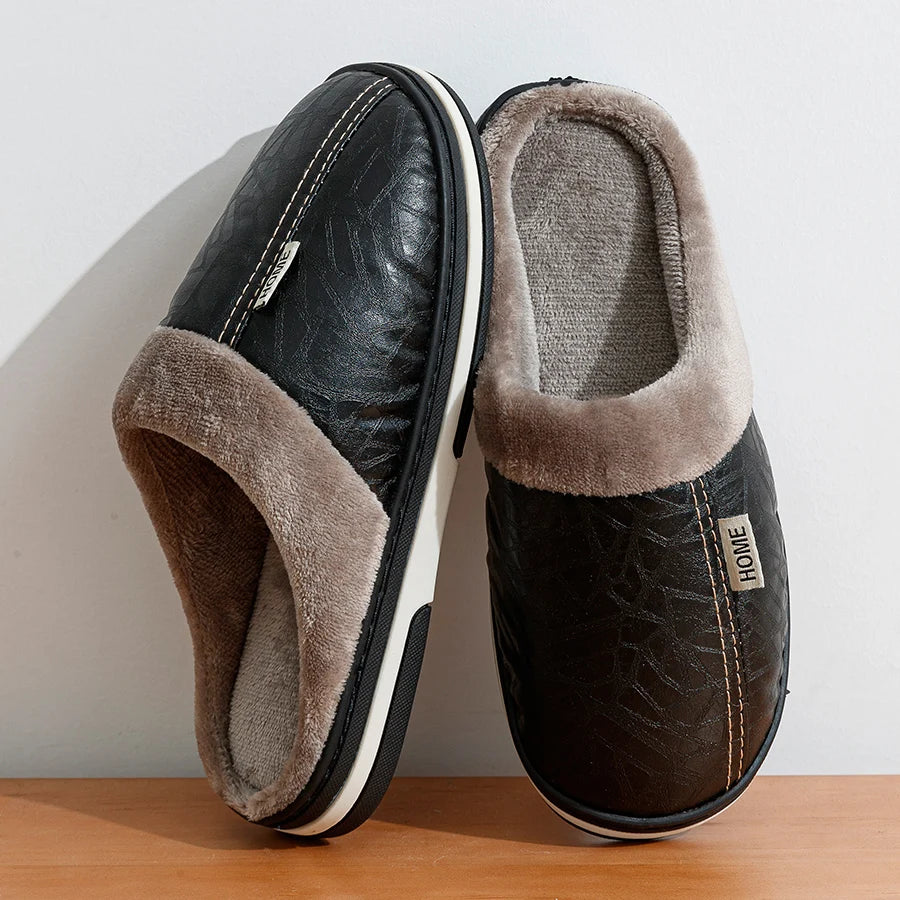Chaussons homme simili cuir, doublure peluche – 3 coloris – vue 5