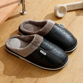 Chaussons homme simili cuir, doublure peluche – 3 coloris – Noir