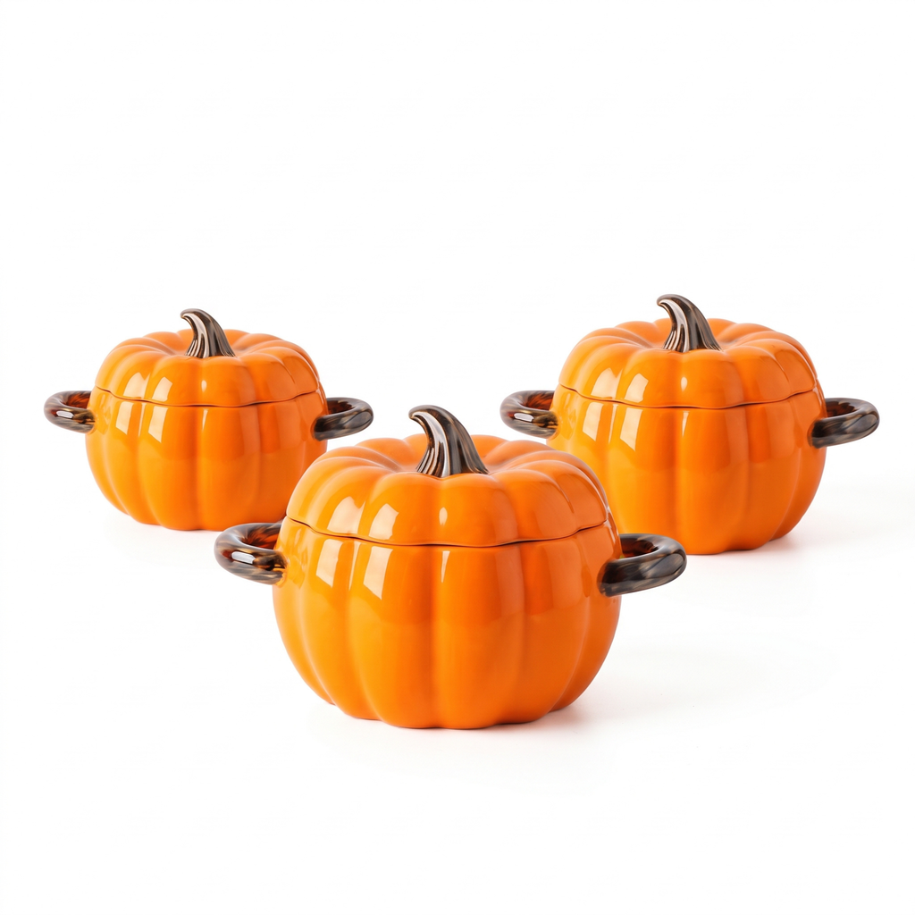 Cocotte céramique citrouille avec couvercle et poignées