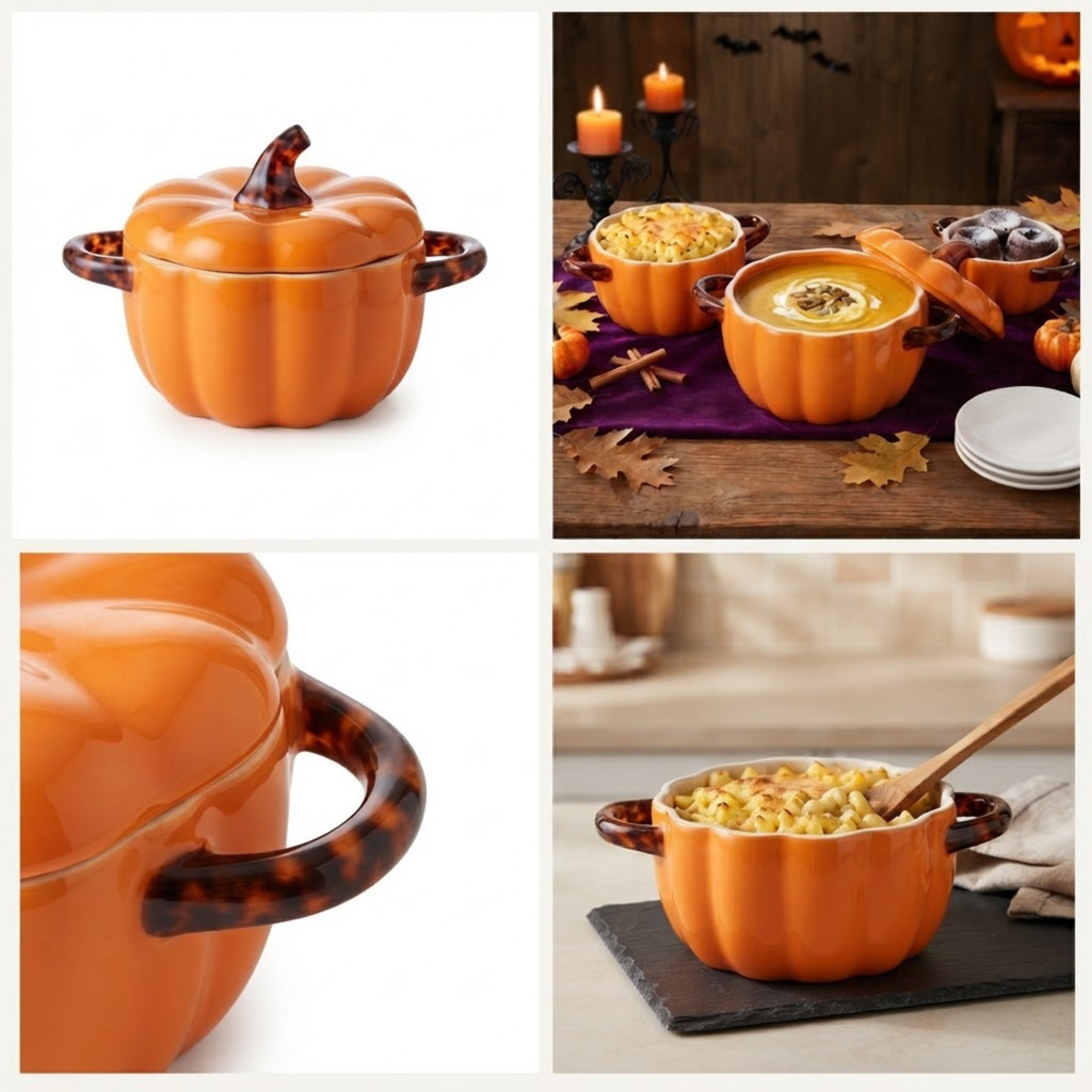 Cocotte céramique citrouille avec couvercle et poignées
